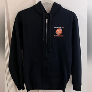 Black Zip-Up Hoodie with Orange Logo